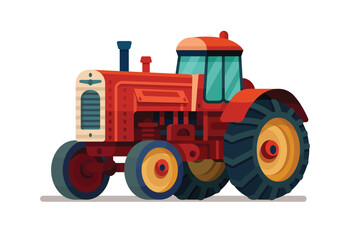 Tractor flat illustration. Side view of modern farm tractor. Farming vehicle in cartoon style. Vector cartoon illustration on white background