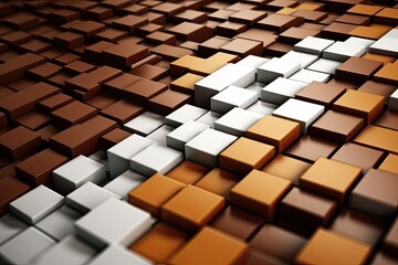 wall covered in brown and white cube-shaped tiles. Generative AI