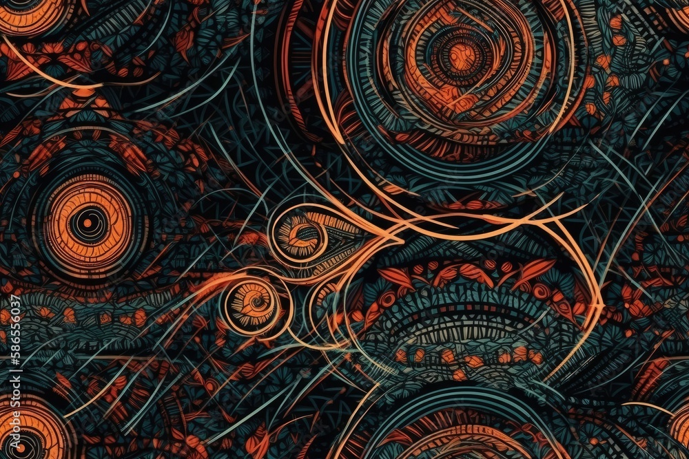 Poster an abstract background with overlapping orange and blue circles. generative ai