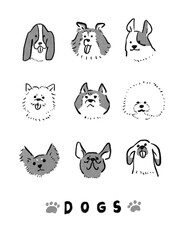 かわいい犬の手描きイラストセット