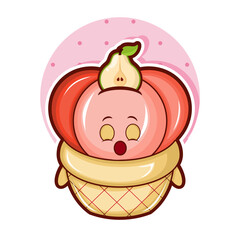 Cartoon illustration of mango ice cream with smile face
