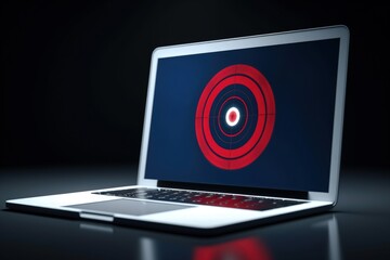 Target illustration on laptop screen, business concept, background. Generative AI