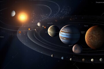Illustration of planets and space, solar system, science fiction concept. Generative AI