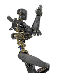 super robot is doing a namaste pose side view