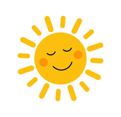 Cute sun with smile  for sticker. Design element. - 586557430