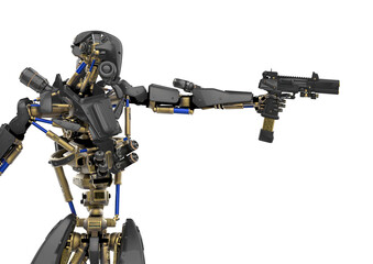 Naklejka premium super robot is pointing a pistol