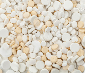Many pills as background, top view