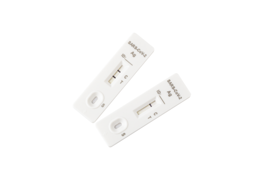 Rapid Covid-19 coronavirus strip test cassettes isolated on white background