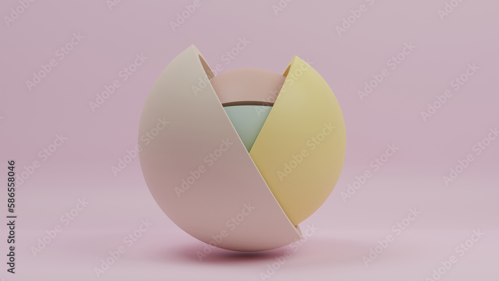 Aufkleber 3d rendering. elegant cream hemispheres on a pink background. the hemispheres are in different posit