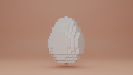 3d rendering. A set of many cubes forming the shape of an egg. Three-dimensional image of the egg with low resolution. The idea of digital art. NFT technologies.