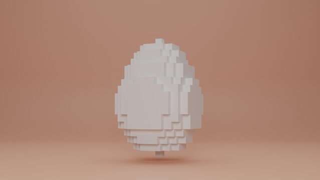 3d rendering. A set of many cubes forming the shape of an egg. Three-dimensional image of the egg with low resolution. The idea of digital art. NFT technologies.