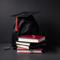 Stack of books and a graduation cap on a chalkboard background aigenerated.