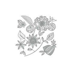 Line art drawn Flowers bouquet. Line art for adult coloring book style. Vector illustration for coloring page.