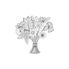 Line art drawn Flowers bouquet. Line art for adult coloring book style. Vector illustration for coloring page.