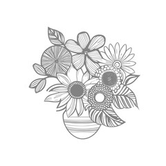 Line art drawn Flowers bouquet. Line art for adult coloring book style. Vector illustration for coloring page.