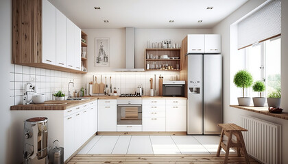 modern kitchen interior white and wooden