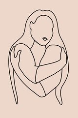 Vector linear illustration of a female head, portrait. Minimalist logo of Woman Line Art.
