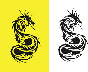 dragon tattoo design . black and white .