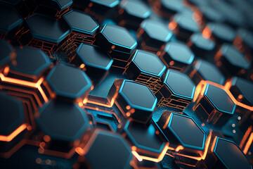 Fototapeta premium Abstract 3d rendering of hexagon shape. Futuristic background. generative ai