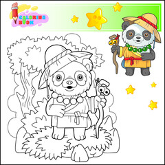 cartoon panda monk coloring book - 586562085