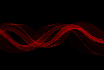 Red transparent horizontal beautiful wave on dark background, design element