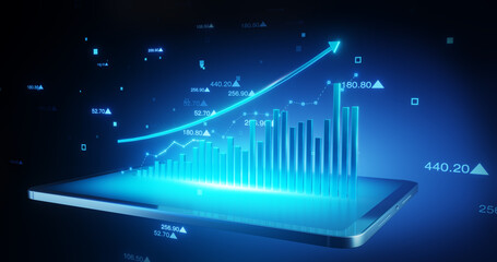 3d chart of stock up market investment on tablet.