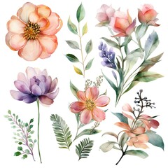 Fresh Floral Foliage: White Watercolor Flowers and Leaves Illustration for Wallpaper, Gift Card, and Paper Decoration: Generative AI