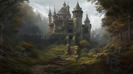 Mystical castle, middle ages. 
Concept Art, Generative AI