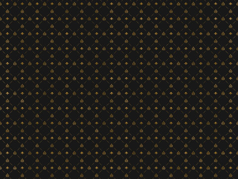 Goldenes Muster mit Ornamenten auf dunklem Hintergrund.