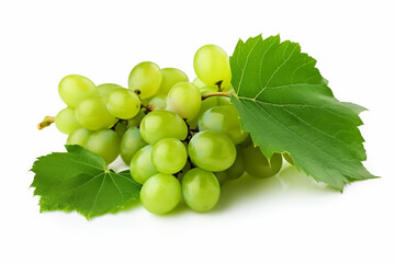 Green grape with leaves isolated on white. Generative Ai
