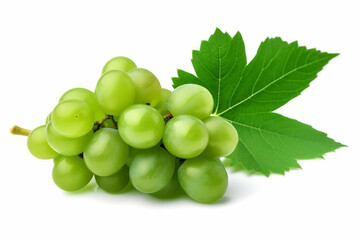 Green grape with leaves isolated on white. Generative Ai
