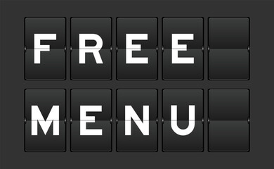 Black color analog flip board with word free menu on gray background