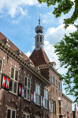 Fototapeta premium Utrecht street in summer with colorful houses in classic holland architecture