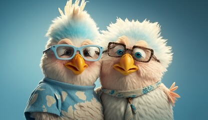  Funny elderly chicken couple waiting for Easter to happen (Generative AI)