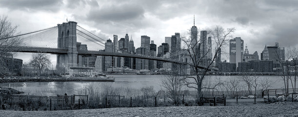 Panorama new york city at evening and monochrome