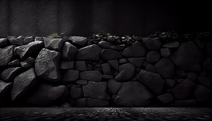 Black concrete wall grunge stone dark gray Ai generated image