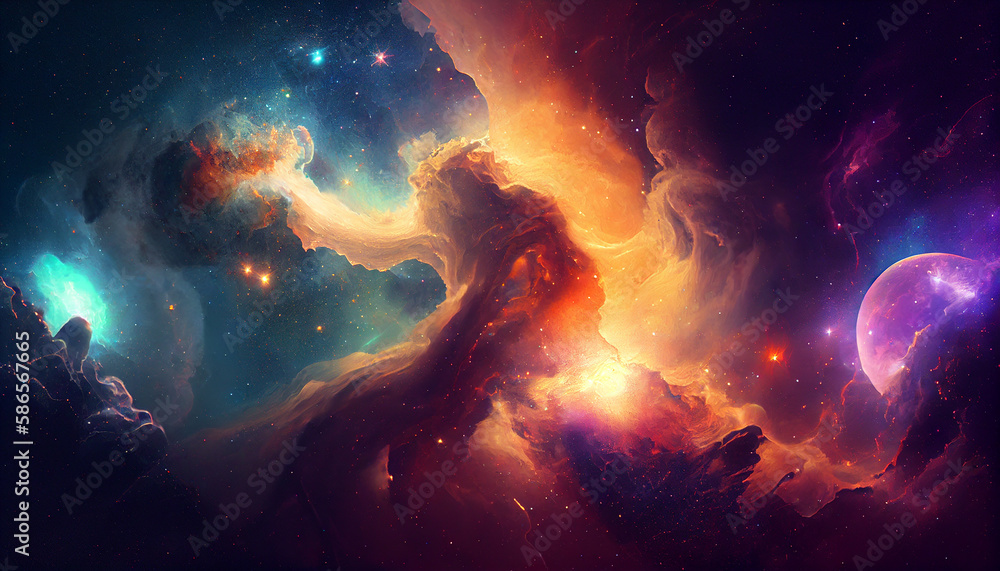 Wall mural nebula and galaxies in space abstract cosmos background ai generated image