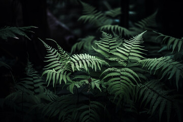 Fern plant in forest. Generative AI illustration