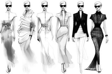 A fashion designer brings style to life in amazing hand-drawn dress sketches, capturing unique patterns and elegant concepts with the stroke of a pen. Generative AI	