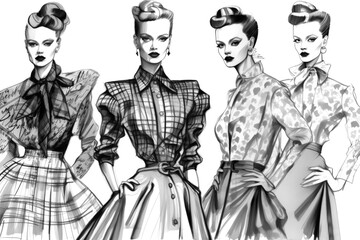 Fototapeta premium A fashion designer brings style to life in amazing hand-drawn dress sketches, capturing unique patterns and elegant concepts with the stroke of a pen. Generative AI 