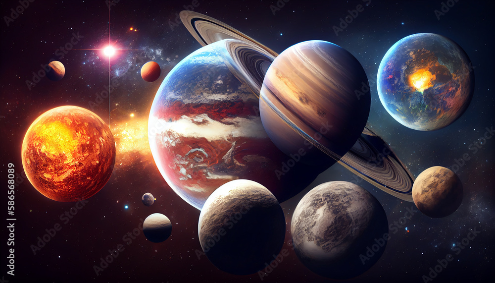 Wall mural planets of the solar system in the universe ai generated image