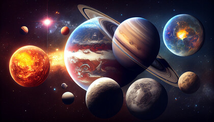 Planets of the solar system in the universe Ai generated image