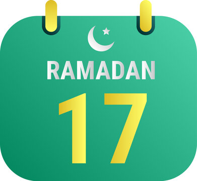 17th Ramadan Celebrate with White and Golden Crescent Moons. and English Ramadan Text.