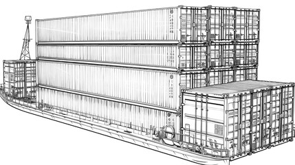 Intricate concept sketches of a container ship transporter, masterfully drawn in ink and pencil, reveal the detailed artistry and engineering behind modern maritime logistics. Generative AI