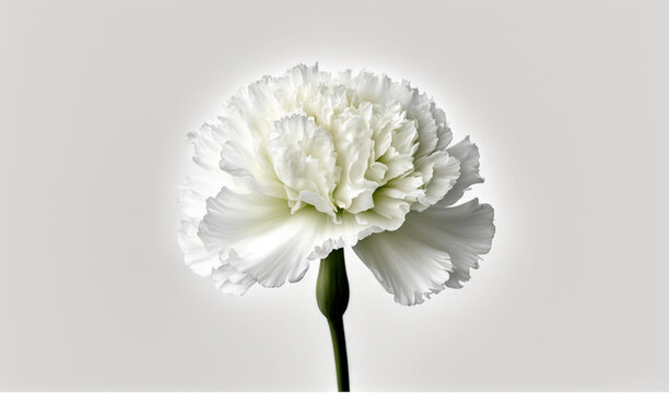  a white flower with a long stem in the middle of the picture, with a white back ground and a white back ground with a white background.  generative ai