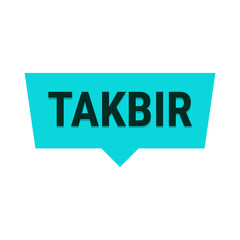 Takbir Allahu Akbar Turquoise Vector Callout Banner with Call to Prayer for Ramadan