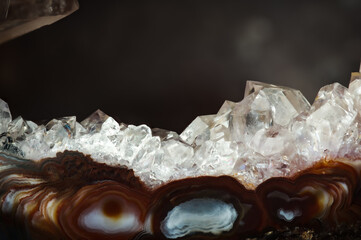 quartz geode macro detail texture background. close-up raw rough unpolished druse semi-precious gemstone