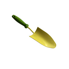 Little metal trowel cut out object, garden appliances isolated, clipping path