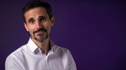 Fototapeta premium Sympathischer Empathischer Mann Erklärt hat Spaß Illustration Background Cover Magazin Digital Art (Generative AI) Kunst Sozial