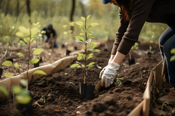 Fototapeta premium Planting Trees for a Sustainable Future: Community Garden and Environmental Conservation - Promoting Habitat Restoration and Community Engagement on Earth Day